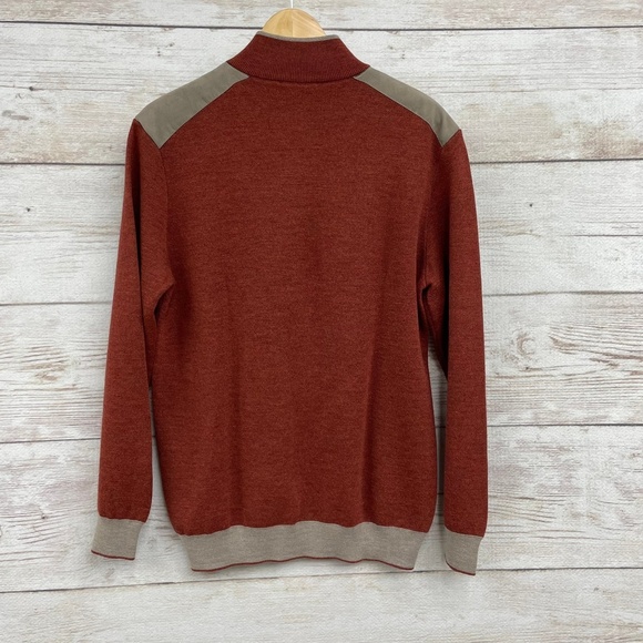 Garnet Clothiers Men Orange Rust merino Wool Quarter Zip Sweater Sueded Medium - Picture 2 of 12